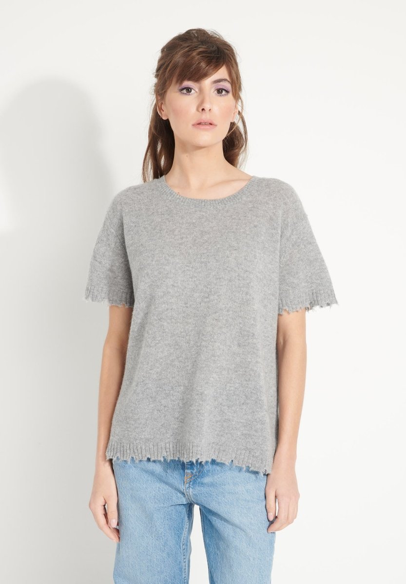 T-shirt col rond cachemire gris clair femme - AVA 6