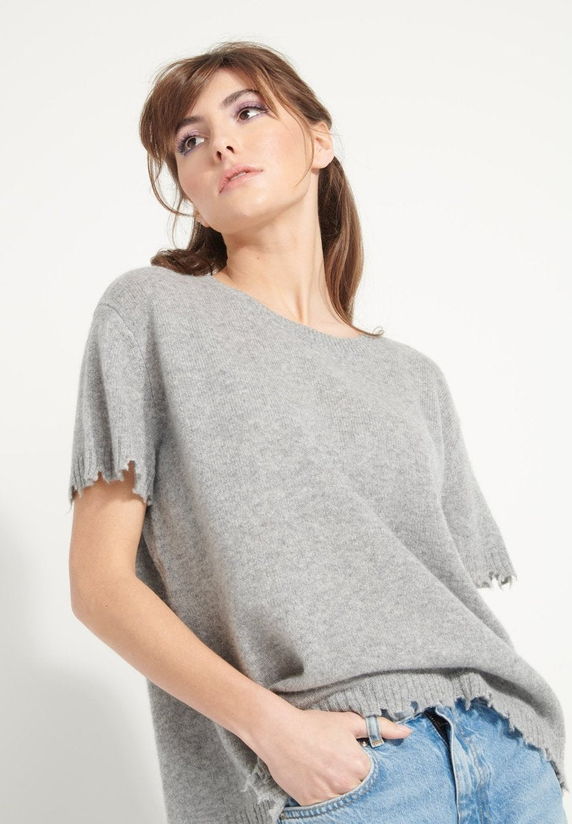 T-shirt col rond cachemire gris clair femme - AVA 6