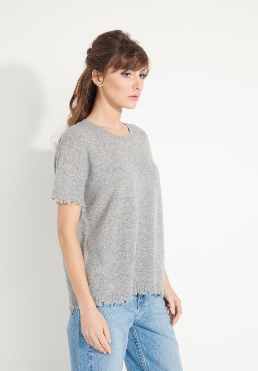 T-shirt col rond cachemire gris clair femme - AVA 6