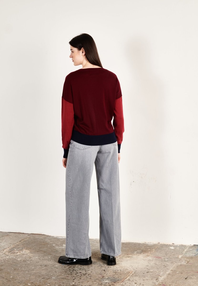 Pull col rond oversize ultrafin cachemire et laine bordeaux/rouge/marine - KELLY 9