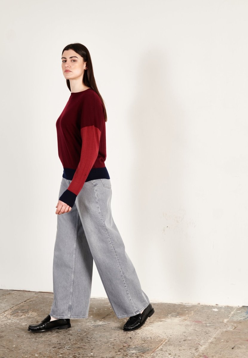 Pull col rond oversize ultrafin cachemire et laine bordeaux/rouge/marine - KELLY 9