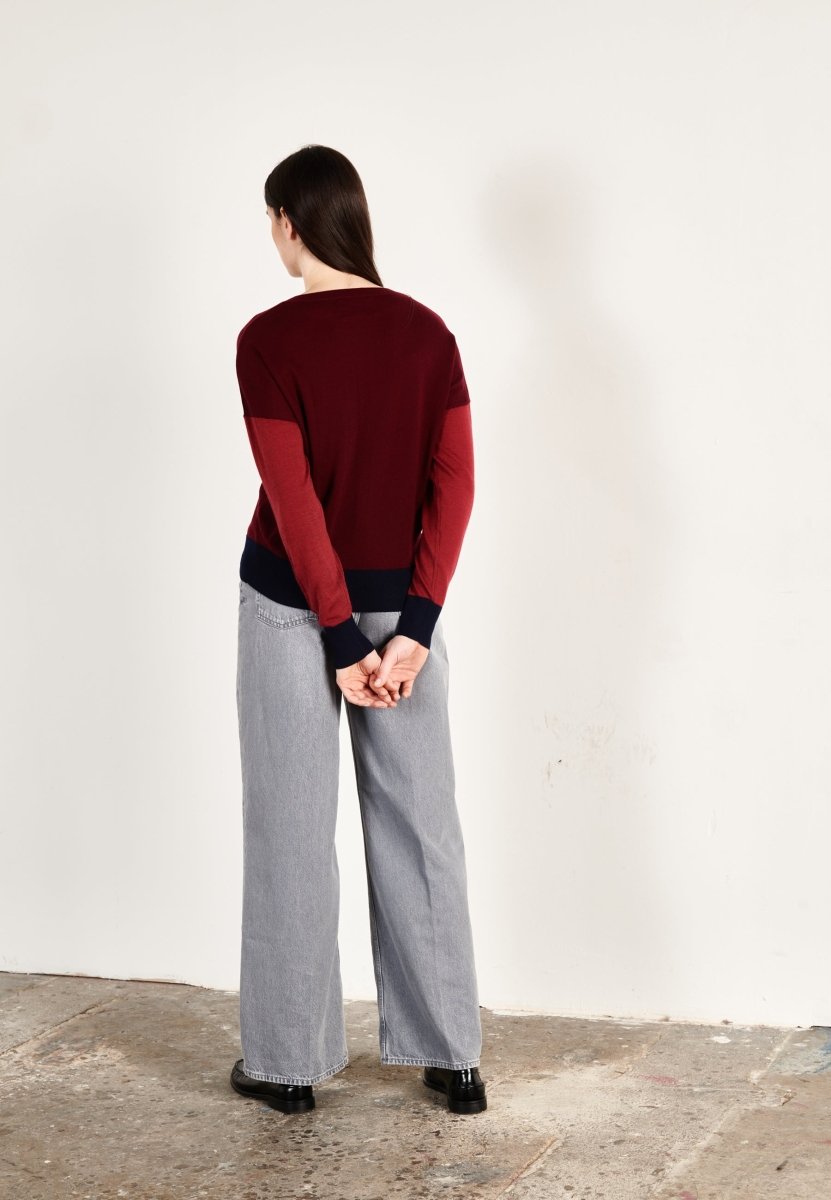 Pull col rond oversize ultrafin cachemire et laine bordeaux/rouge/marine - KELLY 9
