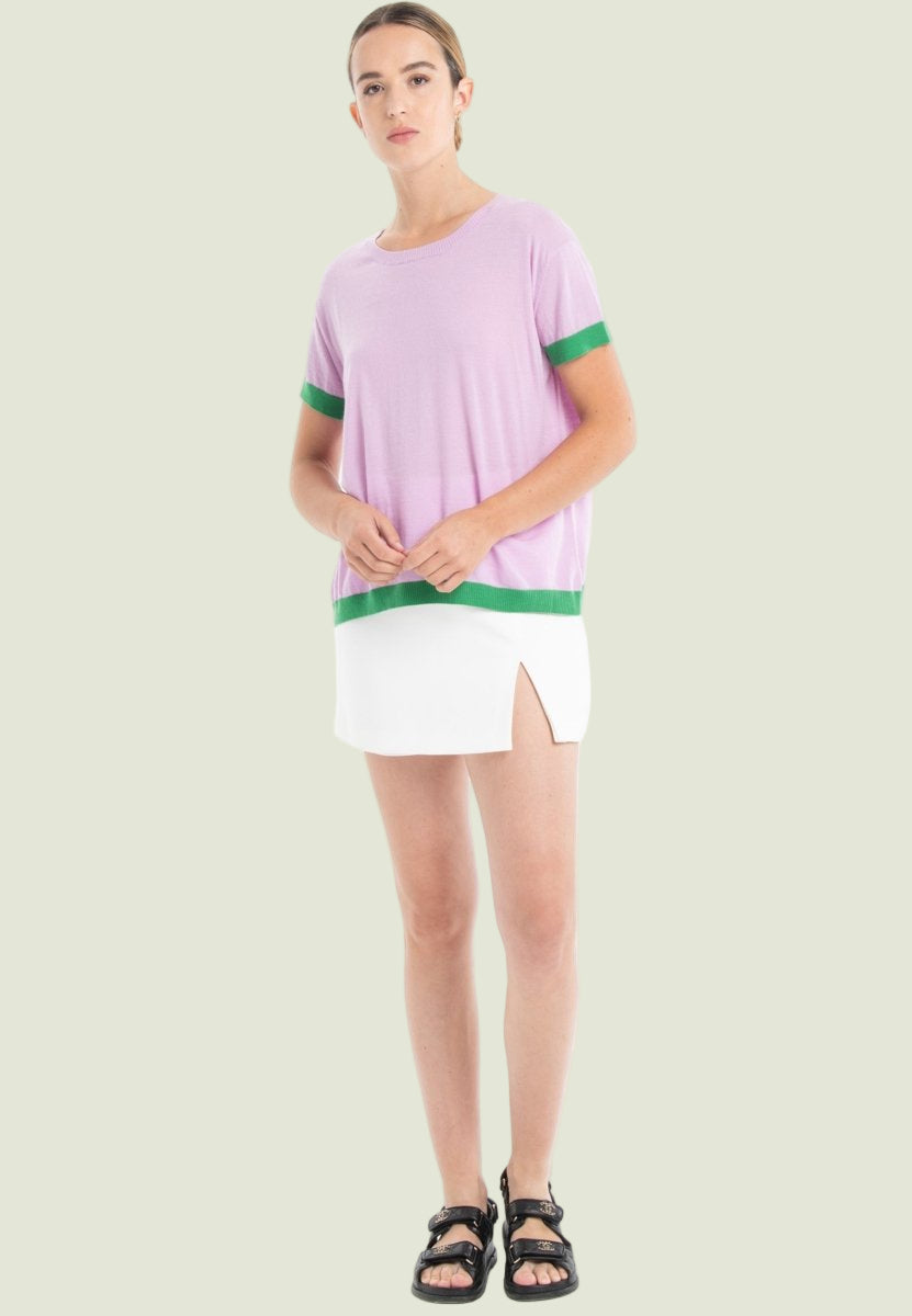 T-shirt col rond ultrafin cachemire et laine lavande/vert femme - KELLY 1