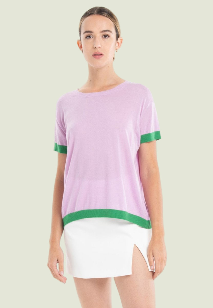 T-shirt col rond ultrafin cachemire et laine lavande/vert femme - KELLY 1